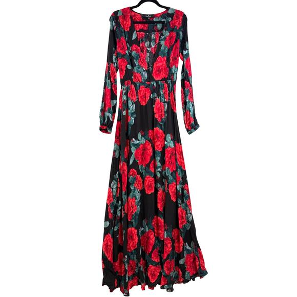 Lulu's M Maxi Floral Dress Roses Boho‎ Romantic Fall Wedding Guest Formal Gothic - Picture 1 of 12